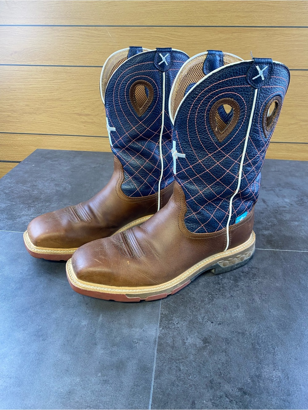 Twisted X Brown and Navy Cowboy Work Boots
